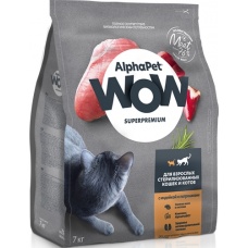 AlphaPet WOW сухой корм для стерил. кошек с Индейкой и потрошками
